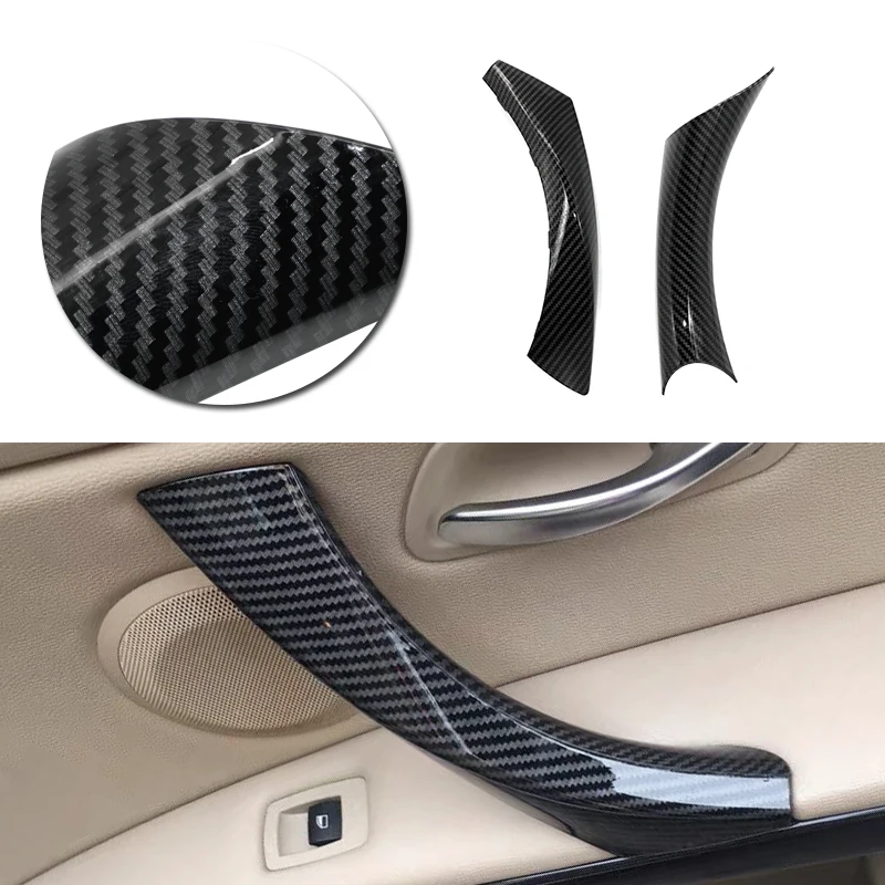 Car Left/Right Interior Door Panel Grab Handle Armrest Carbon Texture Cover Trim For BMW 3 Series E90 E91 325 330 318 2004-2012