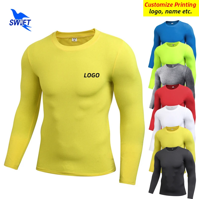 Quick Dry Elastic Men\'s Running Shirts Compression Bodybuilding Sports T-shirt Long Sleeve Gym Fitness Workout Tops Customize