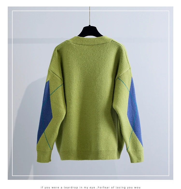 Vintage Patchwork  Plaid Check Sweater Warm Cardigan Women 2021 Winter Korean Casual Loose Outside Knitted Jumpers Outerwear