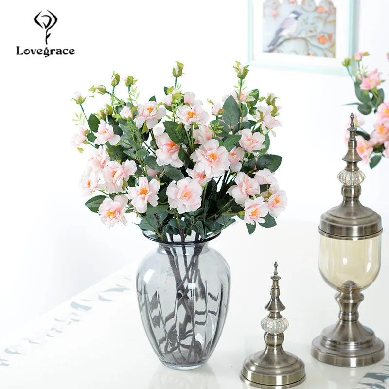 7 Heads Chinese Roses Artificial Flower Long Branch Flowers Faux Roses Decoration for Home Wedding Party Table Fake Roses Branch