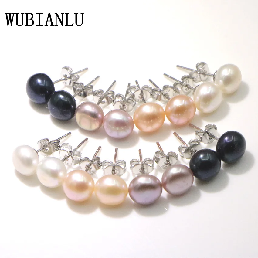 WUBIANLU-Boucles d'oreilles en perles d'eau douce pour femmes, bijoux de mode adaptés, design exécutif, vente en gros et au détail, 7-8mm, 8 ensembles