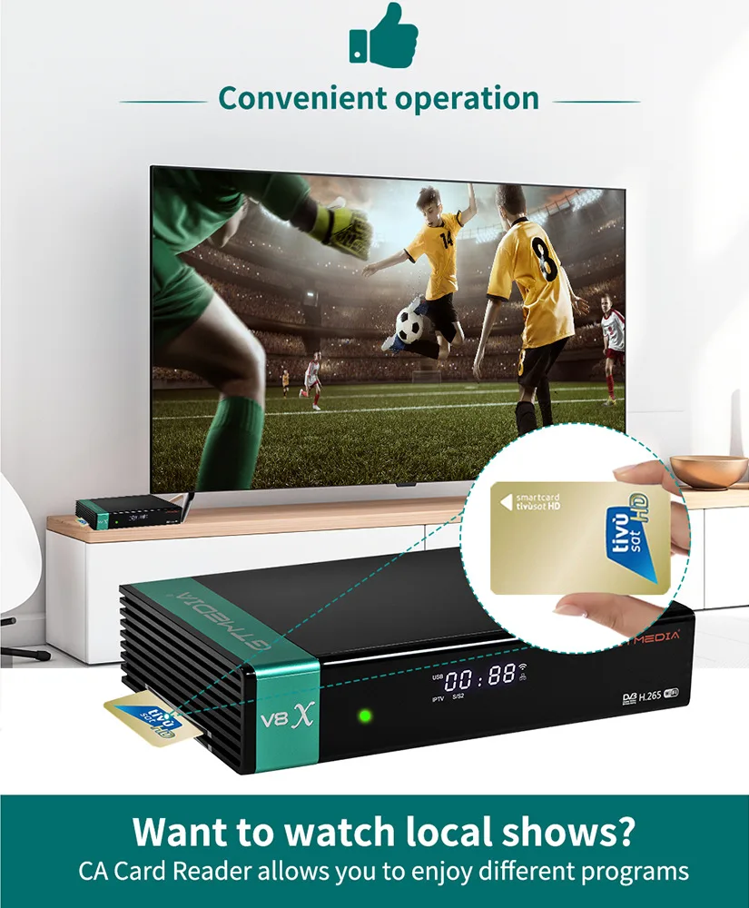 GTMedia V8X جهاز استقبال الأقمار الصناعية Bult-in WiFi مع فتحة بطاقة CA H.265 DVB-S2/S2X يدعم MAR S/CS/M3U vs v7 s5x v9 prime