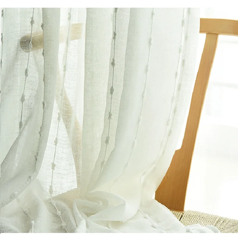 

Modern White stripe curtain yarn vertical stripe embroidery curtain yarn of living room bedroom balcony bay window curtain