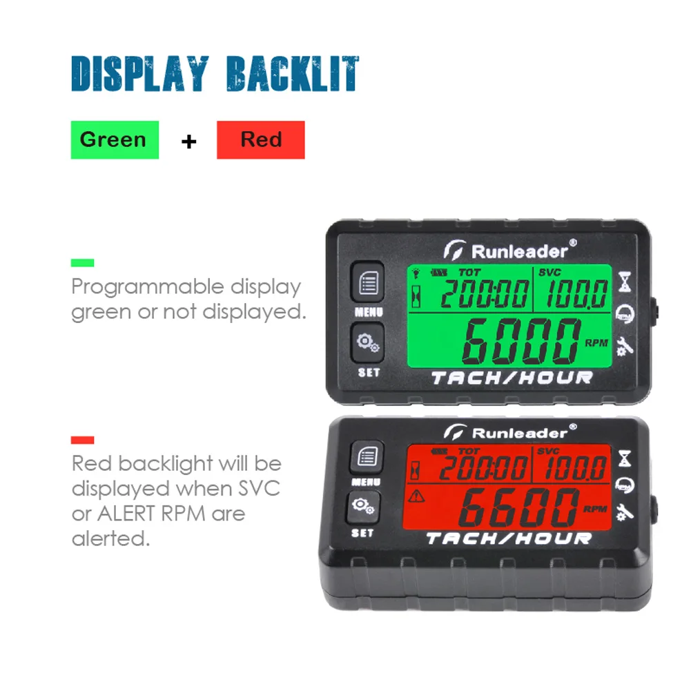 Inductive Tachometer Engine Hour Meter Gauge Alert RPM Backlit Resettable for Boat Motorcycle ATV Lawn Mower
