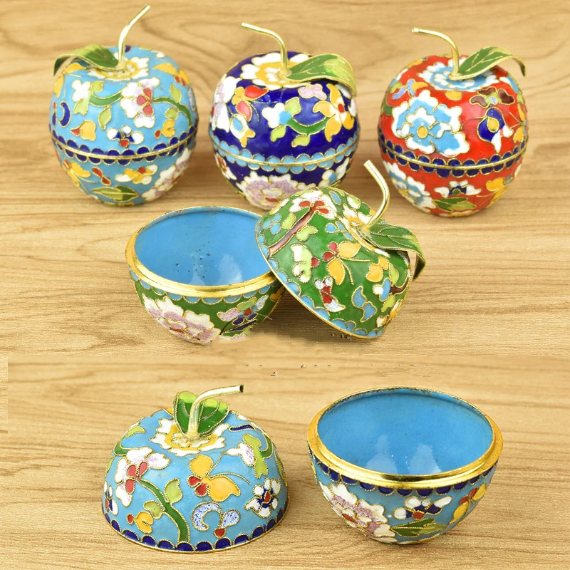 

Apple shape Chinese Cloisonne Filigree Decoration Jewelry Box Handmade Copper fetal Enamel Ornaments Home Decor Crafts Gift