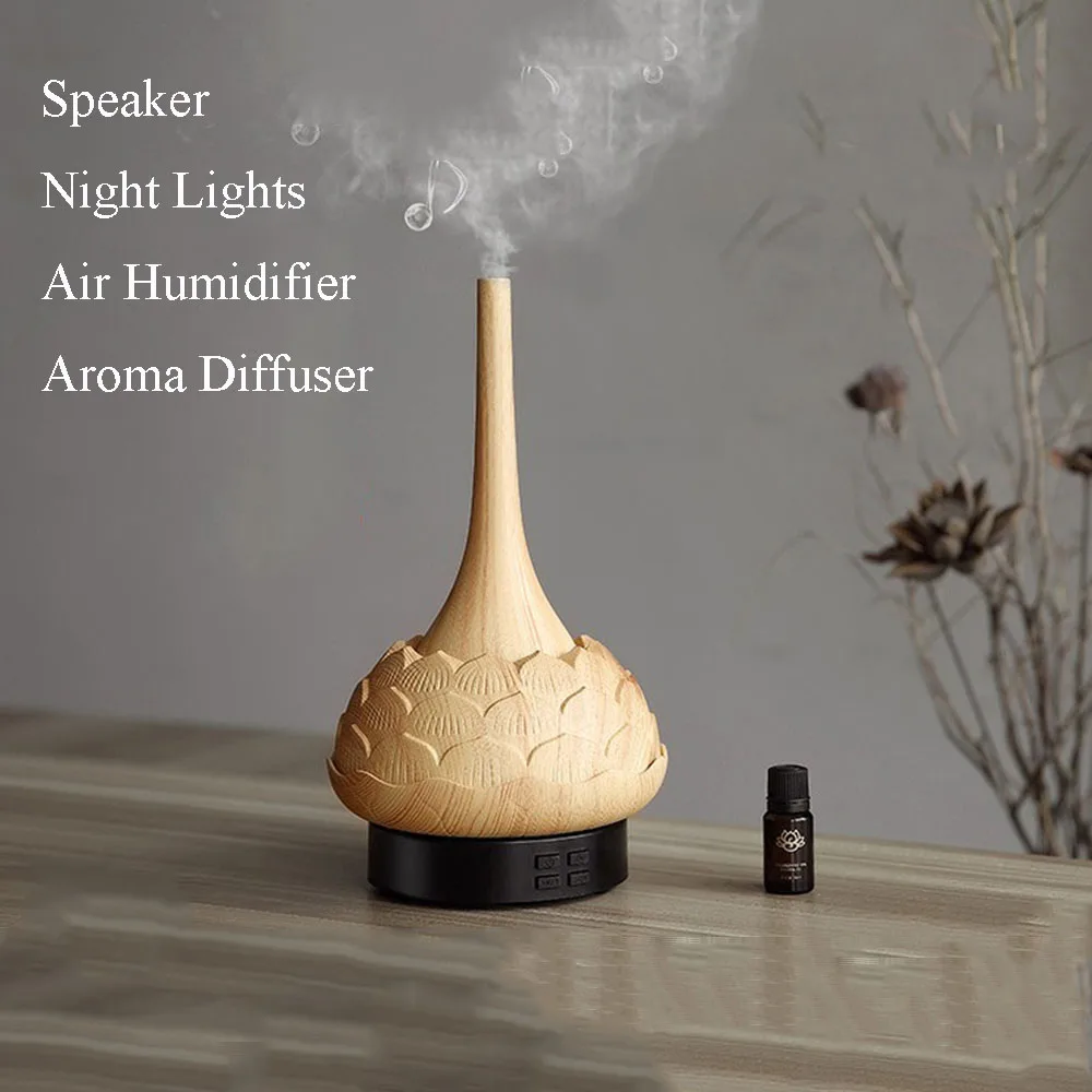 Chinese Lotus Table Lamp Bedside Night Light Aroma Essential Oil Diffuser Yoga SPA Beauty Salon Hotel Air Humidifier RGB Light