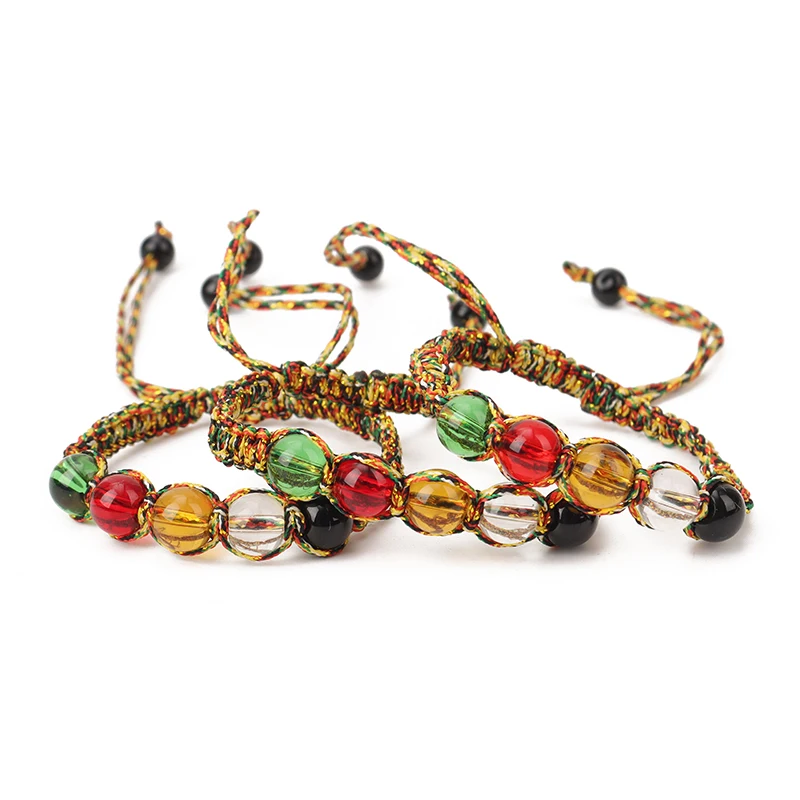 5pcs Lucky Colorful Ethnic Hand-woven Multicolored Rope & Transfer Beads Bracelet for Unisex Friendship Adjustable Jewelry