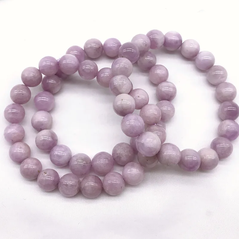 B+ Quarlity Women Bracelet Natural Kunzite Stone 10mm Round Bead Bracelets Girl Gift No Synthetic No Dyed Purple Color