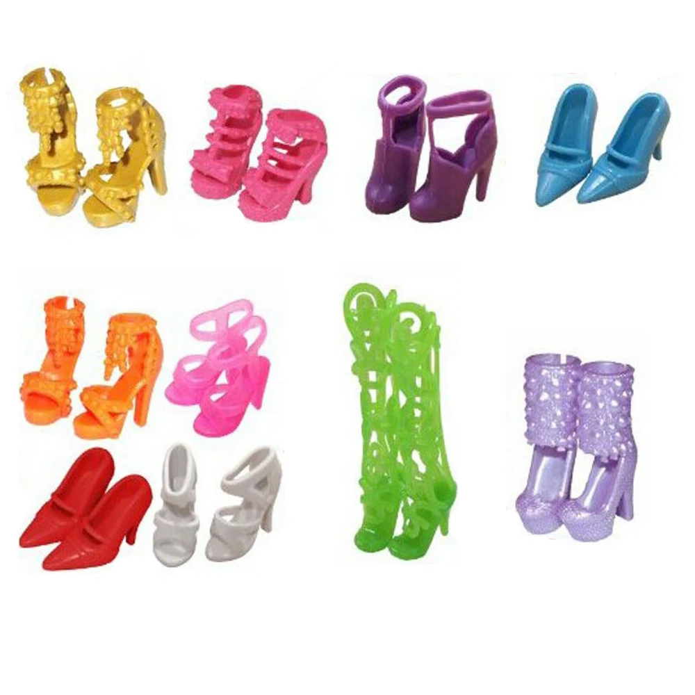 10 Pairs /Set Random Color Sandals  Fashion High Heels Boots For Barbie Doll Shoes  1:6 Dolls Accessories Girl Baby Toys