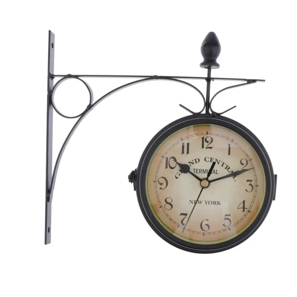 DOUBLE SIDED DUAL CLOCK STATION GARDEN OUTDOOR WALL MOUNTED