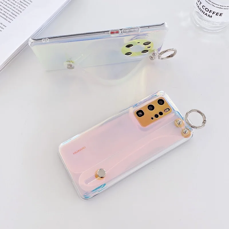 Purple Color Phone Case For Huawei Nova 8 7 6 5T 7i Mate P 40 RS 30 X2 P50 P30 P20 Lite SE Pro Laser Clear Wristband Back Cover