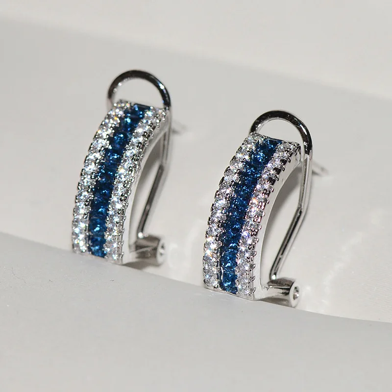 Sterling Silver Earrings for Ladies Sapphire Earrings Wedding Party Jewelry Romantic Gifts Exquisite Jewelr 925 Earring Jewelry