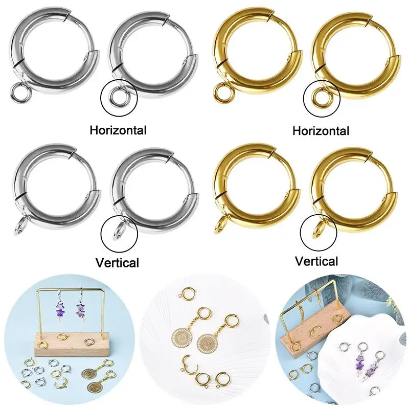 

10pcs/lot Gold Stainless Steel Earring Hooks Horizontal Vertical Circle Earrings Hoops For DIY Jewelry Making Finding Supplies