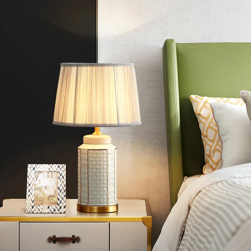 

Copper Bedroom Table Lamp Bedside Jingdezhen Ceramic Generous Luxury Living room Decorated LED Lamps