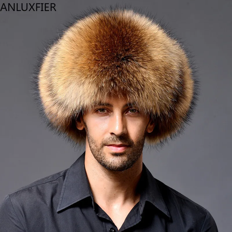 H7183 Men Winter Bomber Hat Adult Male Fluffy Imitation Fox Fur Thickened Cap Warm Ear Protection Russian Outdoor Windproof Caps