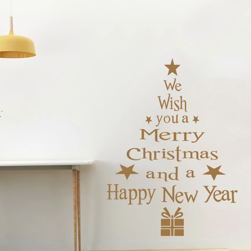 PVC Wall Sticker Decal Quote We Wish you a Merry Christmas and a Happy New Year Wall Decal Decorations for Living Room Bedroom