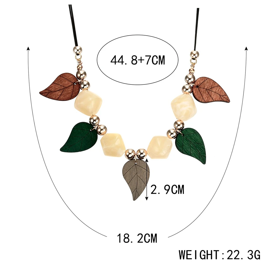 Women\'s Wood Leaf Necklace for Women Geometric Beads Necklaces & Pendants Beaded Statement Necklace New Jewelry for Gifts NR075