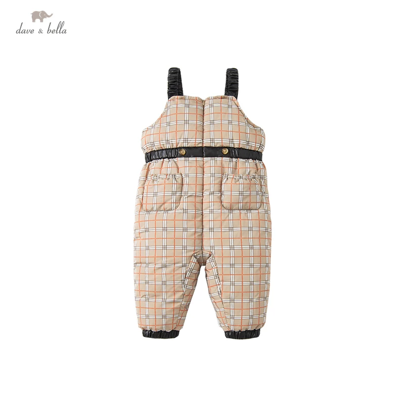 DBL19629 dave bella winter baby boys fashion plaid strap down pants children full length kids pants infant toddler bib trousers