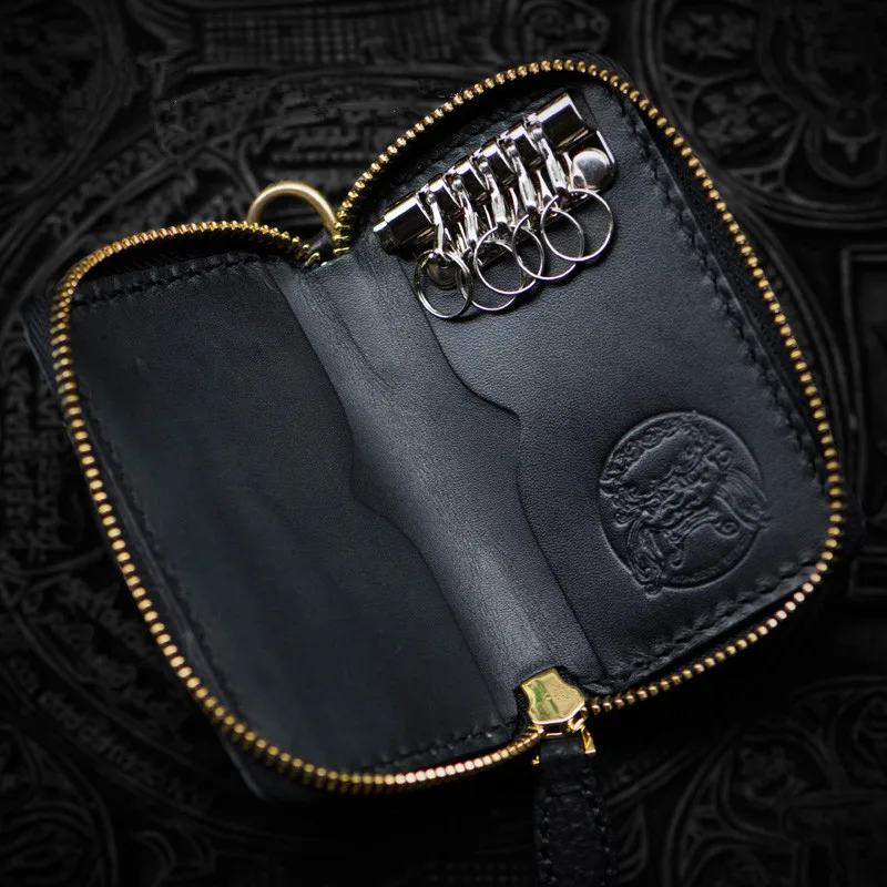 Women Men Brass As Kurata Key Black Zipper Wallet Interior Shark Skin Bag Clutch Purse Keys Holders Coin Purses