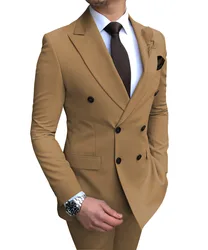 Ternos masculinos 2 peças duplo breasted ajuste regular notch lapela sólida baile de formatura smoking casamento (blazer + calças)