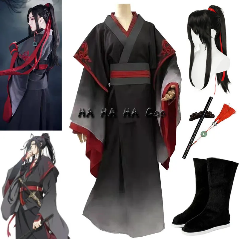 Anime Mo Dao Zu Shi Wei Wuxian Wei Ying Cosplay Costume For Men Wei Wuxian Simplified Version Halloween Party Wig Shoes Props