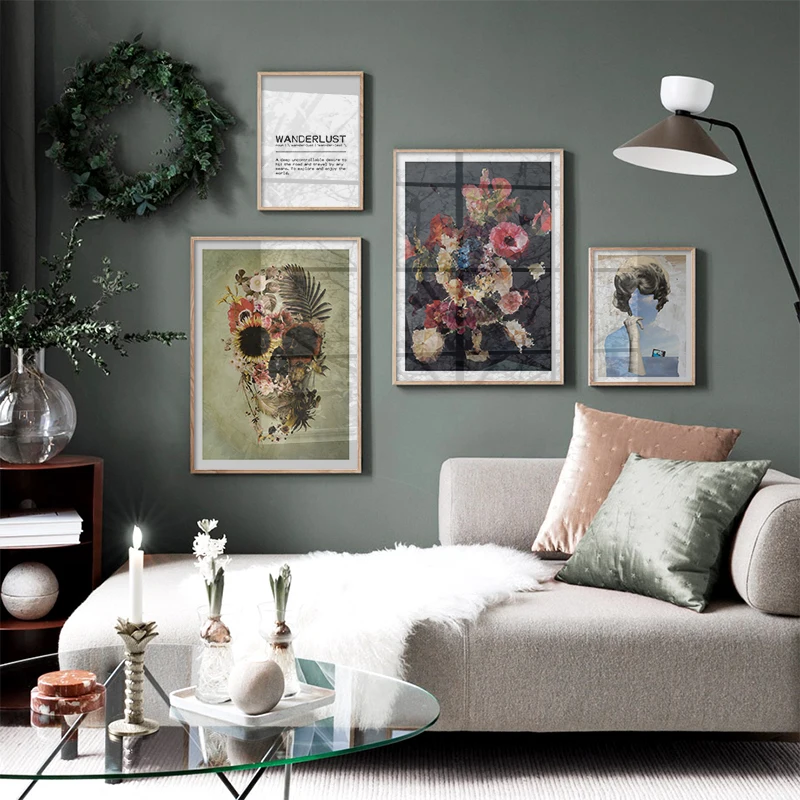 

Vintage Abstract Style Girl Posters and Prints Skeleton Flower Wall Art Canvas Printing for Cool Dorm Office Bedroom DECO