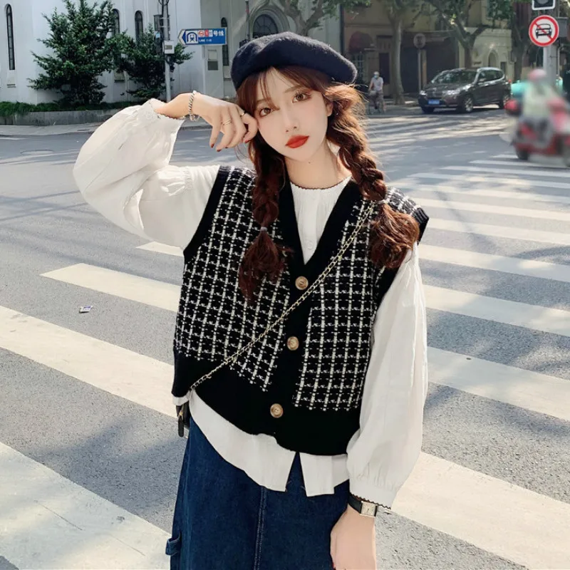 Sweater Vest Women Vintage Burgundy Plaid Soft Casual Korean Trendy Ladies Sleeveless Knitwear Chic Daily Preppy Female Sweaters