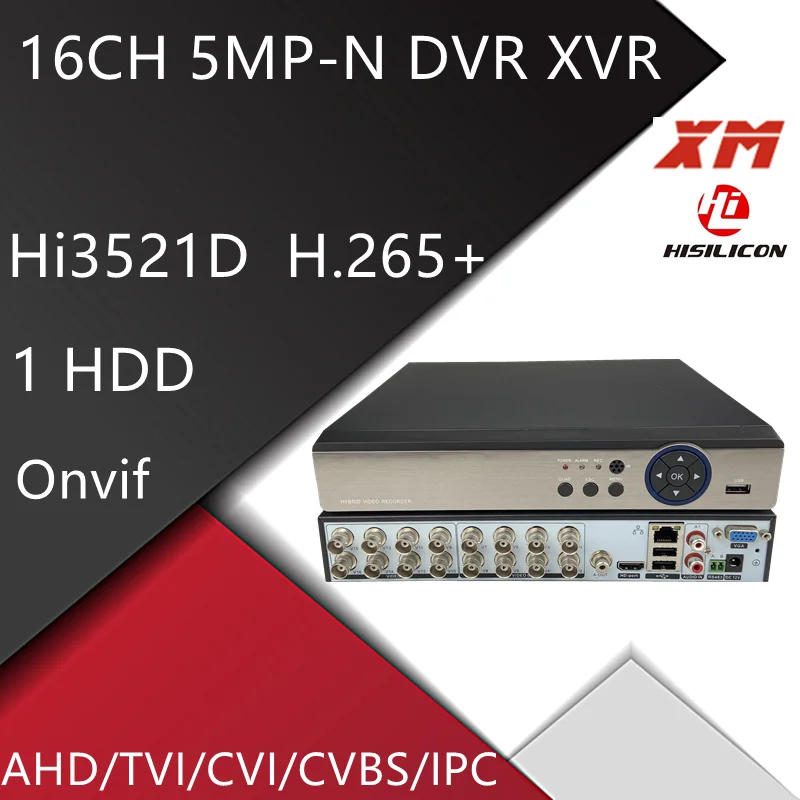 

16 Channel DVR 16CH 4MP Video Recorder NVR H.265+ Hybrid 6 in 1 for TVI CVI CVBS AHD 4MP 1080P Camera and 5MP IP Camera