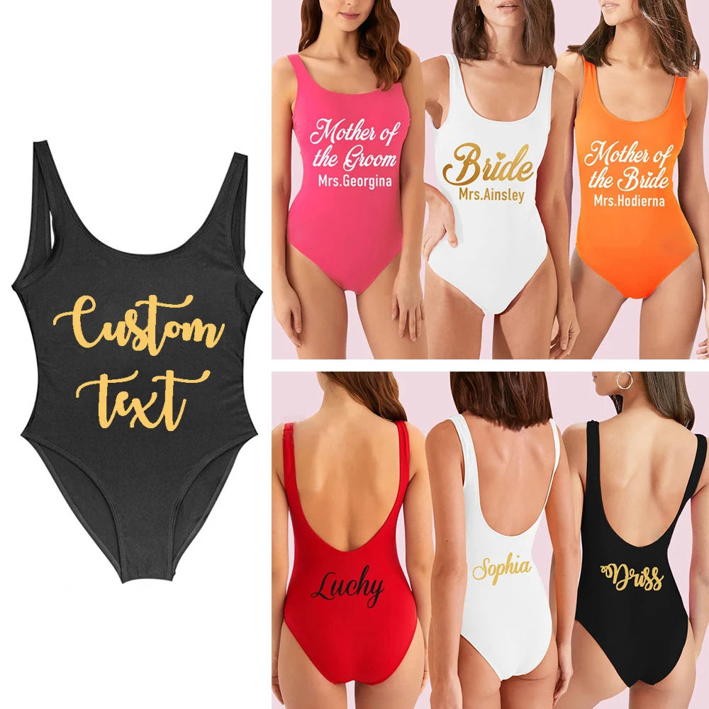 Personalized Custom Bachelorette Women Swimsuit One Piece Swimsuit Bride & Bride Squad Gift for Beach Bachelorette Wedding Party