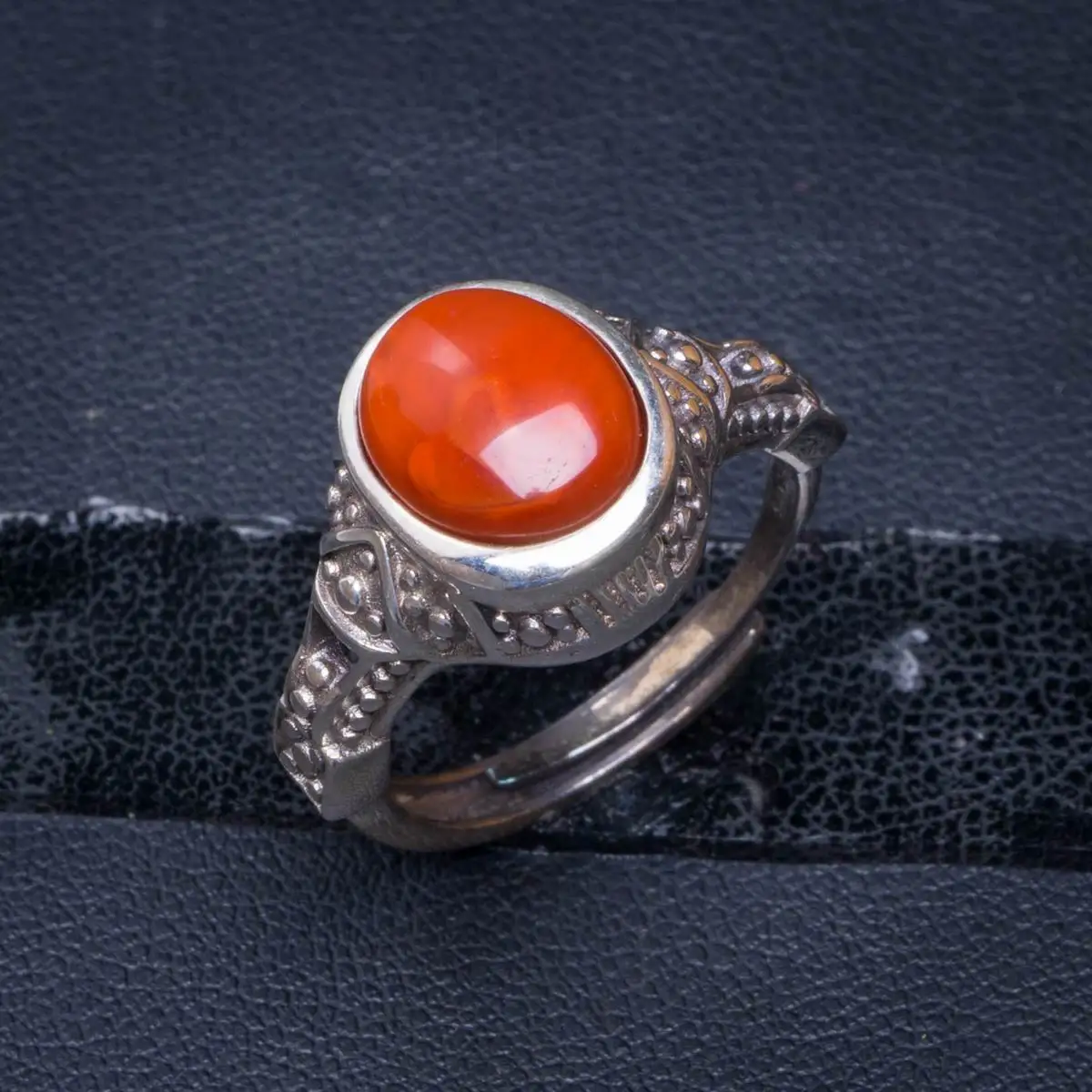 Natural Nanjiang Red Agate Opening Handmade 925 Sterling Silver Ring 7.25 D1066