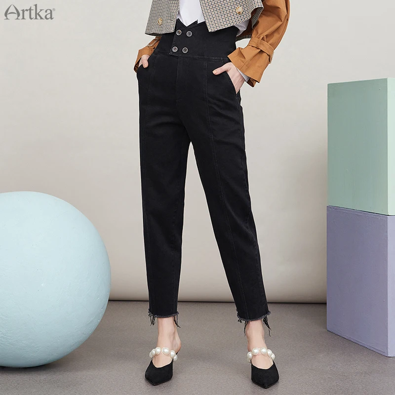 

ARTKA 2025 Early Autumn New Women Jeans Fashion High Waist Double Breasted Black Jeans Straight Denim Trousers Women KN25004Q