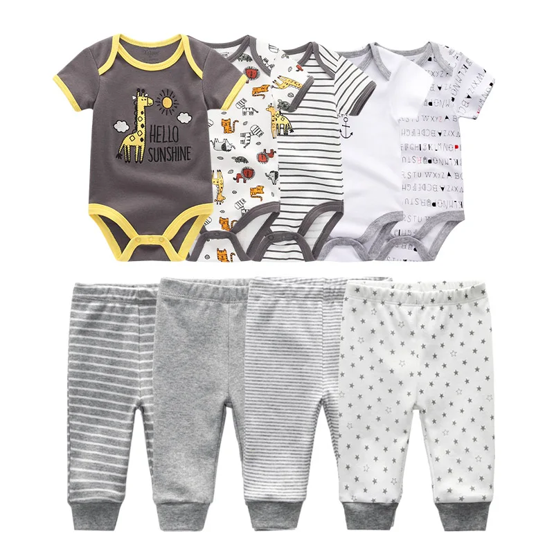 6/9/10PCS Baby Girl Clothes Newborn Solid Bodysuits+Pants Cotton Baby Boy Clothes Short Sleeve Girls Baby Clothing Cartoon