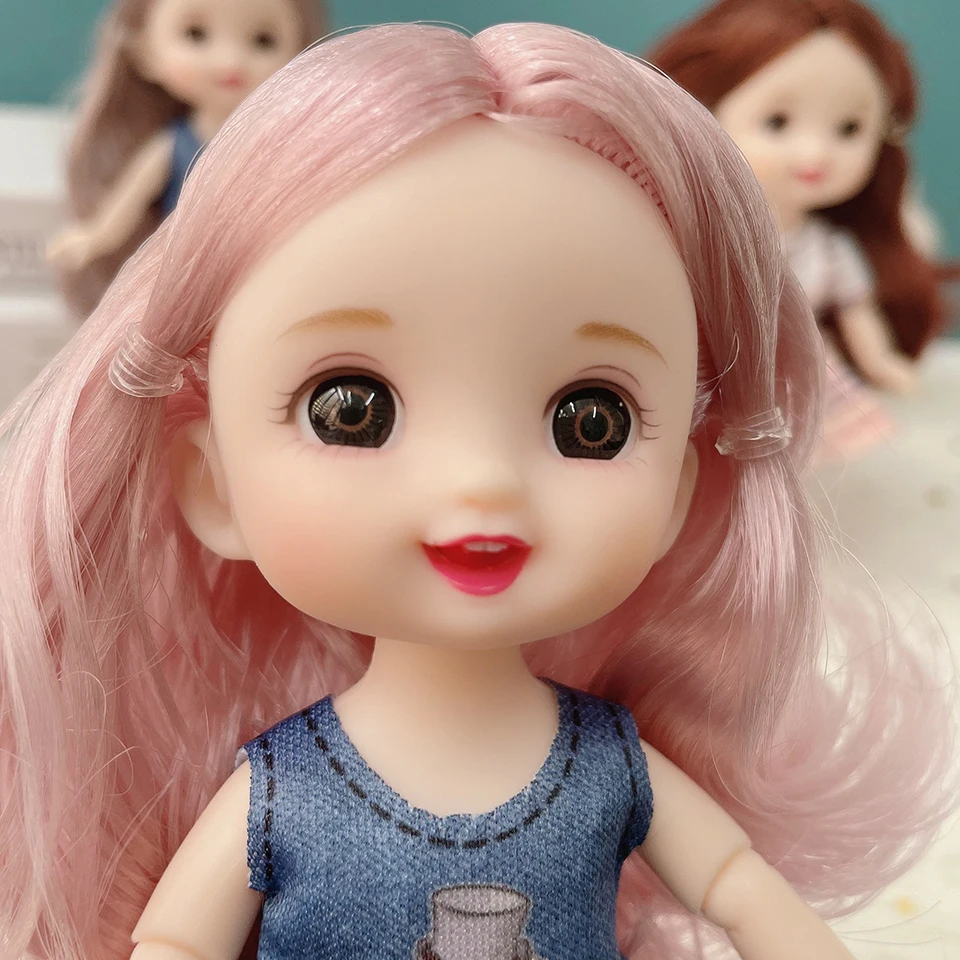 Nueva Muñeca BJD Mini de 16 cm, 13 Articulaciones Móviles, Muñeca Bebé con Ojos Grandes en 3D, Hermosa Muñeca de Juguete DIY con Ropa para Vestir, Muñeca de Moda 1/12