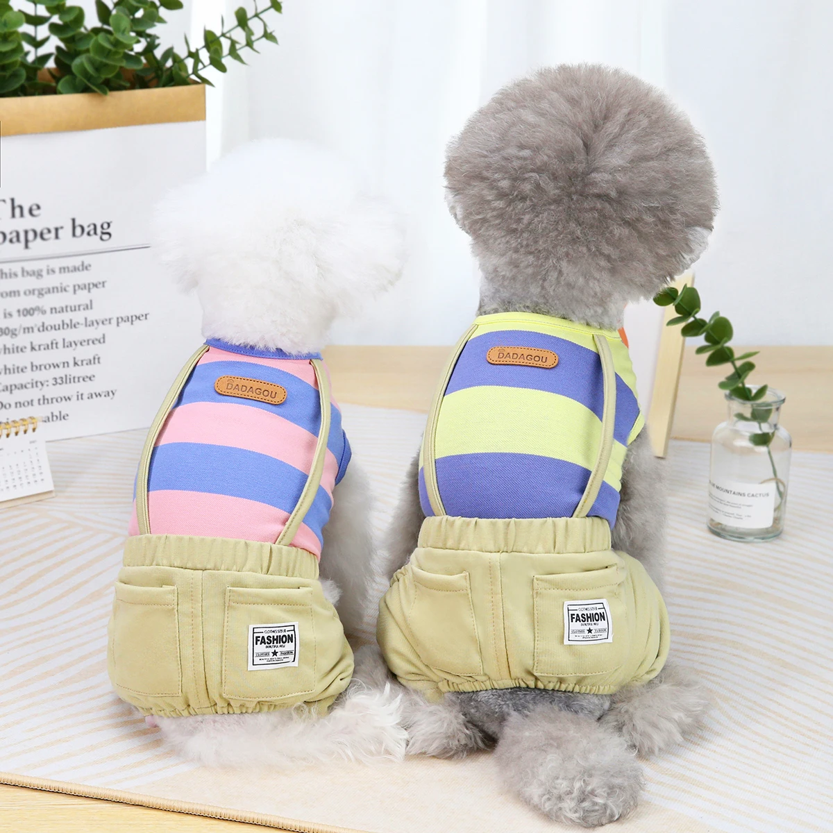 New Puppy Wide Striped Overall Dog Clothes Spring Summer Soft Coat Bichon Yorkshire Dog Home Clothing Cheap Dogs Costume Bib