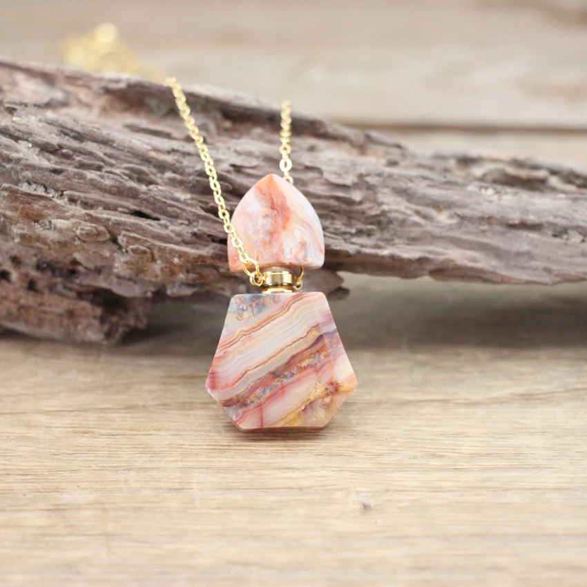 Gold Color Chains Crazy Agates Essential Oil Vial Pendants Sodalite Crystal Jades Jaspers Perfume Bottle Charm Jewelry QC1069
