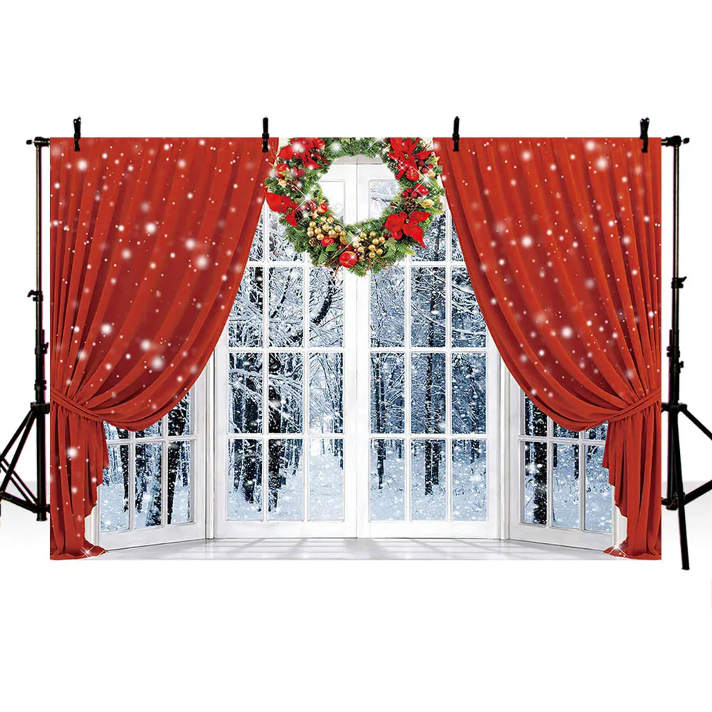 Mehofond Mùa Đông Giáng Sinh Chụp Ảnh Chân Dung Phông Nền Đỏ Trắng Mặt Cửa Tuyết Rừng Ảnh Nền Phòng Thu Phần Chụp Ảnh