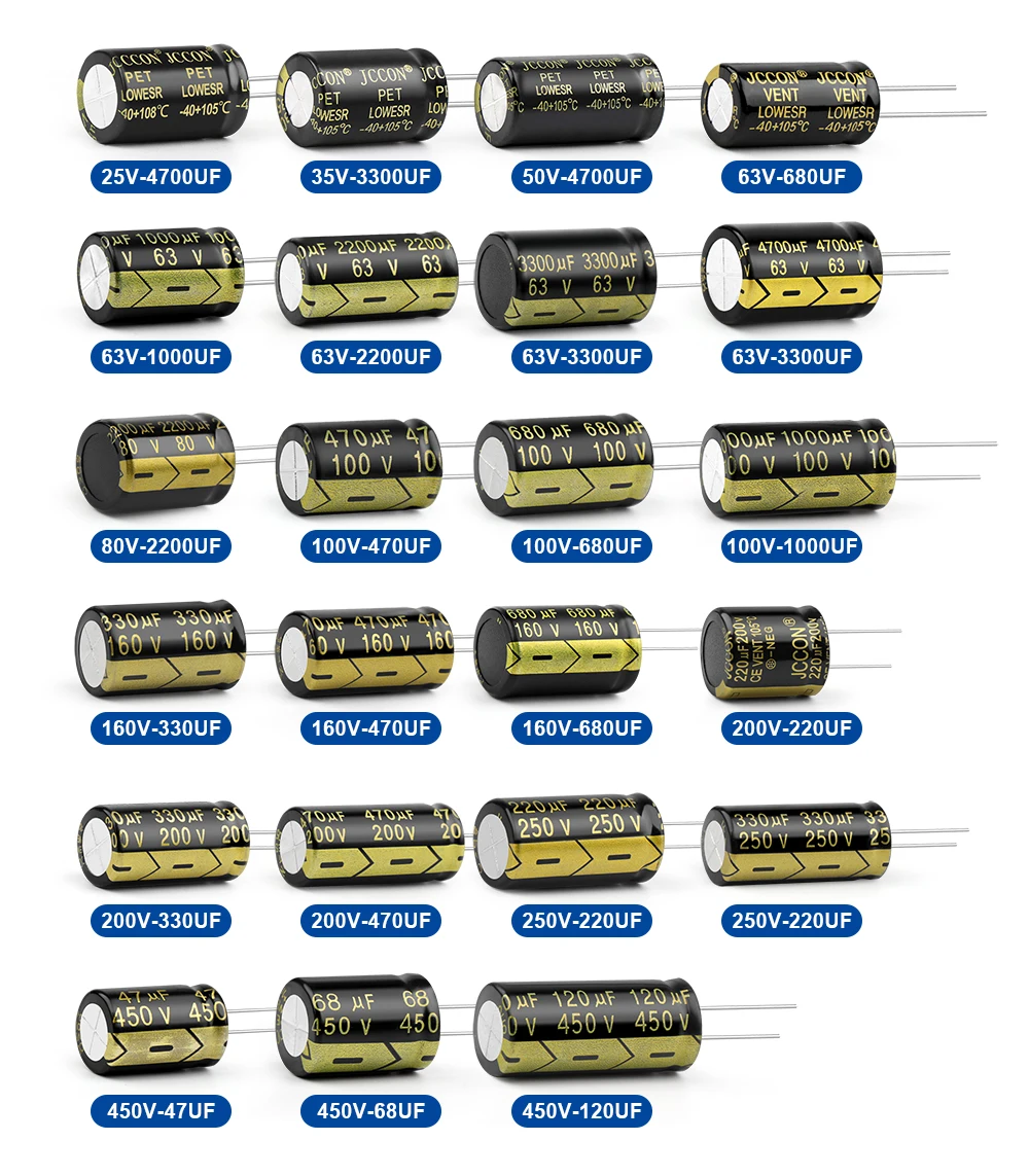 1 шт. JCCON алюминиевый электронный конденсатор 25/35/50/63/100/160/200/250/450 В высокочастотные конденсаторы с низким ESR емкостью