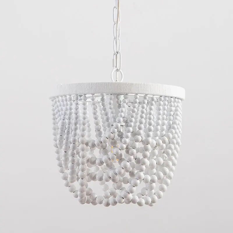 Lampe Suspendue en Perles de Bois Blanc de Style Bohème, Luminaire Décoratif d'Nik, Idéal pour un Salon, une Salle à Manger, une Chambre à Coucher ou une Cuisine