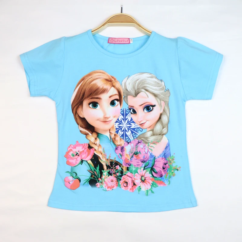 

Disney Summer Fashion Frozen Girls T-shirt Children's Short Sleeve Elsa Anna Baby Kids Cotton Tops Girls Anime Clothes 3-8 Years