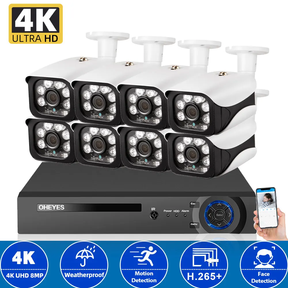 

H.265 CCTV Camera Security System Kit 4K 8CH AHD DVR Set Outdoor Waterproof BNC Camera Video Surveillance System Kit XMEYE 8MP