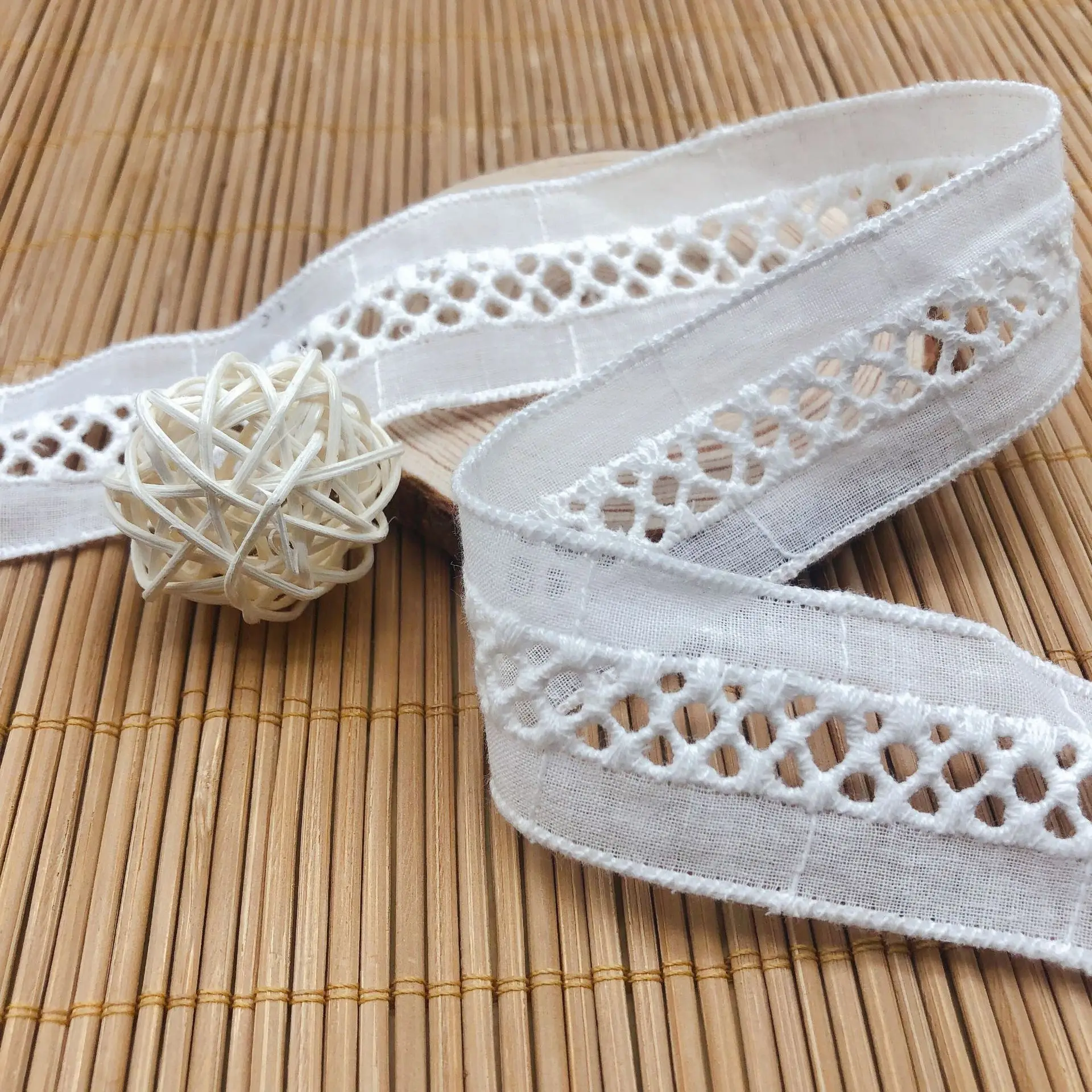 3CMwidth white Cross bar code embroidered cotton lace ribbon diy apparel sewing home textile curtain decoration lace