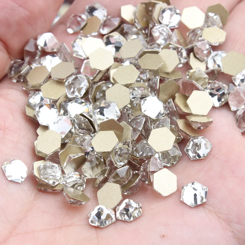 New sale Flat backRhinestones 6MM Hexagonal Mix color Glass crystal stone DIY Nail Art Decorations