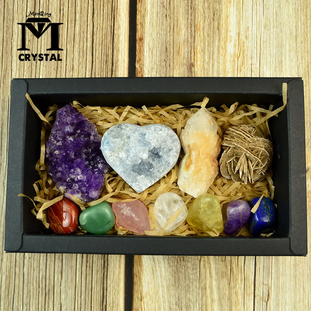 

Natural Amethyst Cluster Stone Quartz Crystal Mineral Specimen Healing Gemstons Seven Chakelas Gem Gift Box Home Decoration