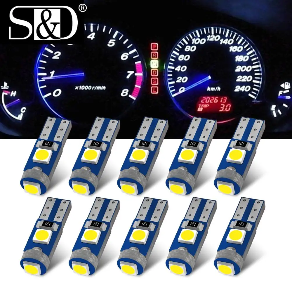 10Pcs T5 LED Lights W1.2W W3W LED Super Bright 3030 LED Car Interior Light Auto Side Wedge Dashboard Gauge Instrument Lamp Bulb