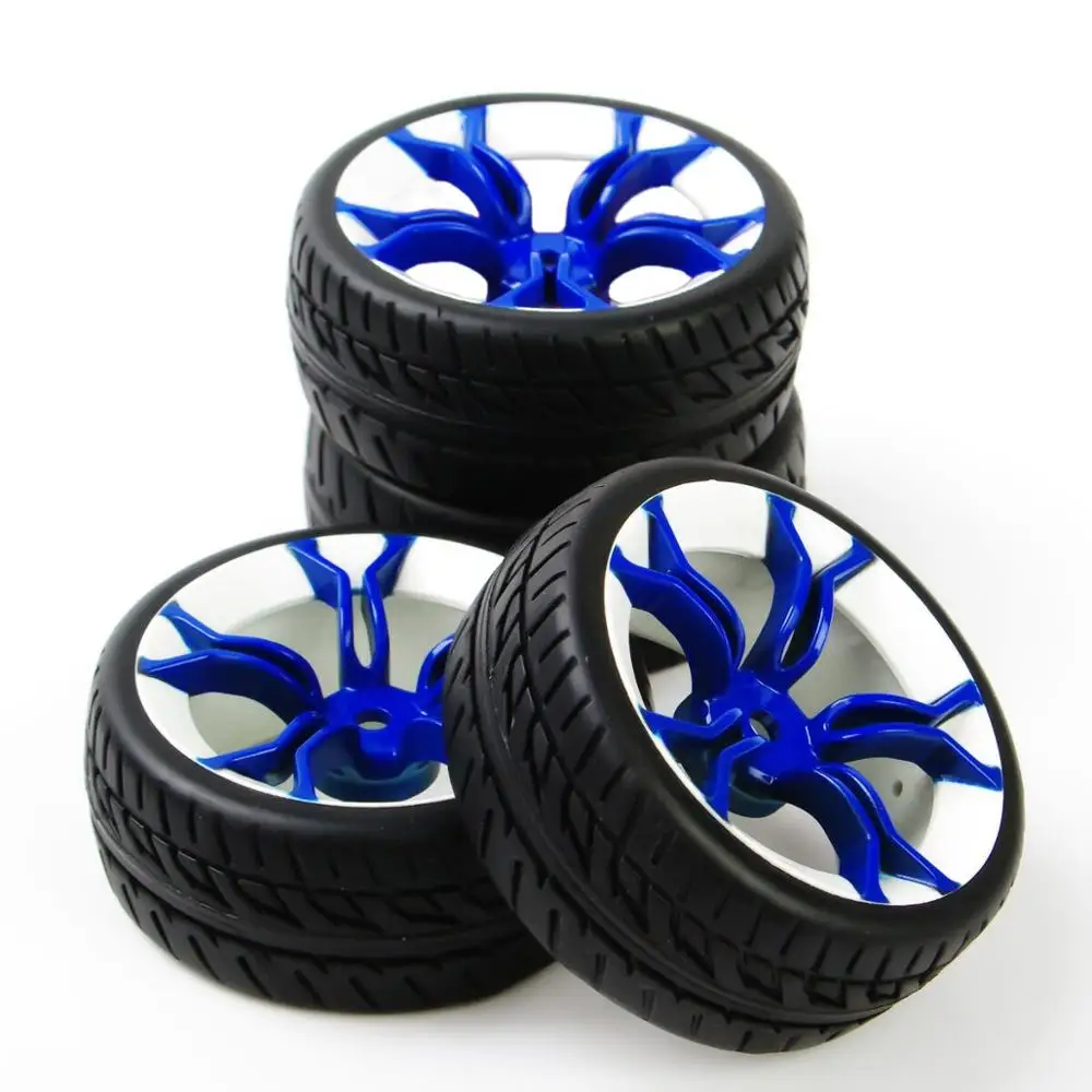 4pcs 1:10 RC Rubber Tire Rims Wheel Flat Racing On Road Car PP0150+MPNWB 12mm Hex For HSP On Road Model Racing Car