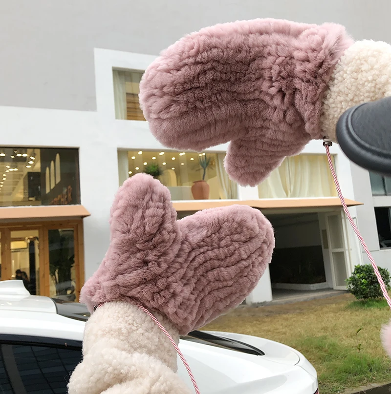 2020 Fxfurs New Fashion Korean Rex Rabbit Fur Fur Gloves Winter Warm Fur Real Fur Women's Finger Cute