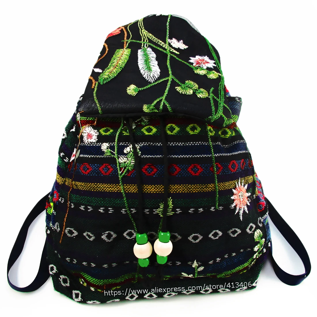 Tribal Vintage Hippie Colorful Travel Backpack Bag For Women Embroidery Pom Charm Hmong Ethnic Bohemian Boho Rucksack SYS-586