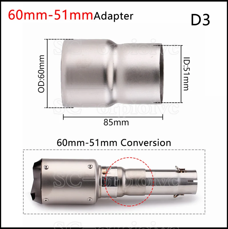 Motorcycle Exhaust Escape Pipe adapter 60-51mm 51-38mm connect Reducer extra Muffler Stainless Steel install accessory and tools