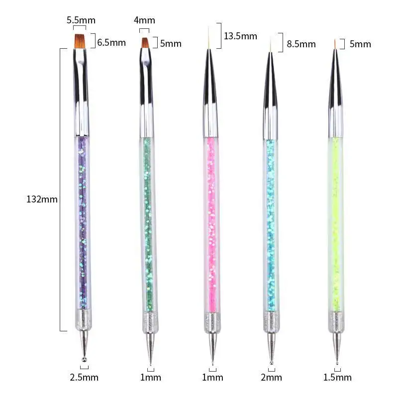 5Pc wzór stras podwójny koniec tipsy akrylowe Art Carving rozsianych Pen Tip Liner malowanie pędzel żel UV polski narzędzie do Manicure