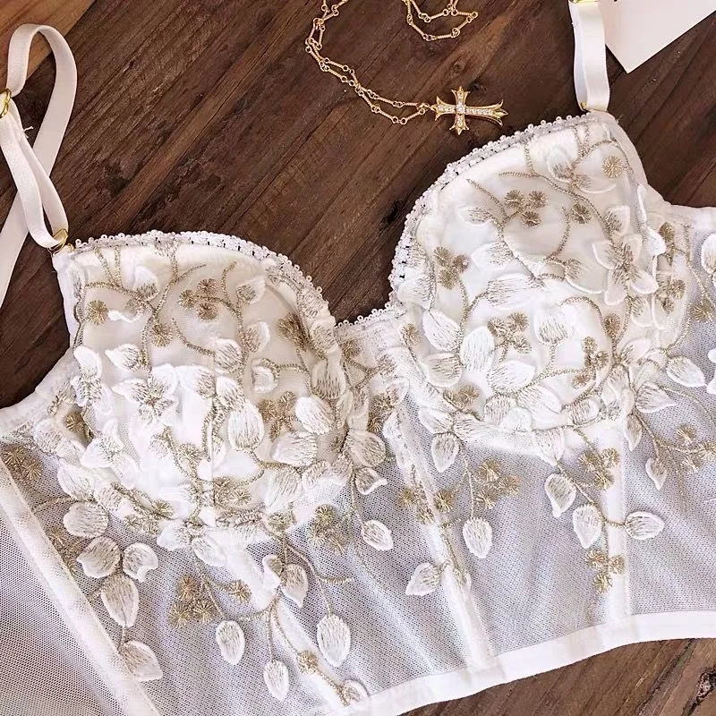 Sexy High-End Miyayan French Strap Embroidery Women\'s Underwear With Bones, Comfortable Temptation Bra, Flower Lace Inner Bra